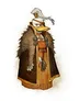Duck in ornate armor and fur-lined cape with a feathered helmet.