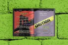 Two open RPG booklets on a cracked green background. Left page shows a red-tinted image with white text: "LOTUS, PALM, TURTLE" and subheadings including "YO-KAI", "ANCIENT KUNG-FU CLAWS", and "THEY DEAL IN ASSASSINATION".