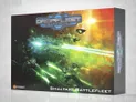 A dynamic illustration showcases the Shaltari Battlefleet from the game Dropfleet Commander, featuring sleek, futuristic ships emitting bright green energy beams against a vibrant cosmic backdrop. The ships are intricately designed, with a mix of organic and mechanical elements, reflecting the Shaltari's unique aesthetic. The title "Shaltari Battlefleet" is prominently displayed at the bottom, along with the Dropfleet Commander logo and the TTCombat branding.