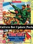 The image features the cover of the "Cuba Libre Calixto Bot Update Pack," showcasing a vibrant collage of revolutionary imagery related to the Cuban Revolution of 1957-1958. Prominent figures, including Che Guevara and Fidel Castro, are depicted in a dynamic scene, surrounded by soldiers and supporters. The title "Cuba Libre" is prominently displayed at the bottom, along with the subtitle "Castro's Insurgency, 1957-1958," and the text "Calixto Bot Update Pack" overlays the image.