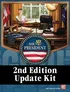 A detailed illustration of a presidential office features a large desk cluttered with papers and a globe, set against a backdrop of a window with curtains and a bust of a historical figure. Prominently displayed is a circular emblem reading "MR. PRESIDENT" with a stylized American flag design. The text "2nd Edition Update Kit" is featured below the emblem, indicating the purpose of the kit.