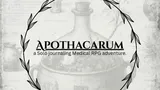 Black circular laurel wreath with text "APOTHACARUM a Solo journaling Medical RPG adventure."