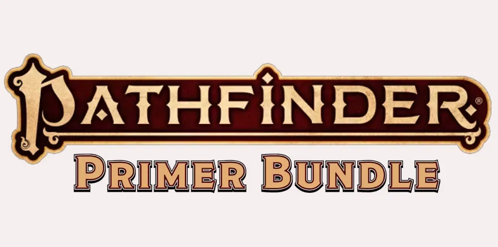 The image features the Pathfinder logo prominently at the top, with the word "Primer" in a bold, stylized font below it. The color scheme includes rich reds and golds, giving it a classic fantasy feel. The overall design is eye-catching and reflects the high-fantasy theme associated with the Pathfinder tabletop role-playing game.
