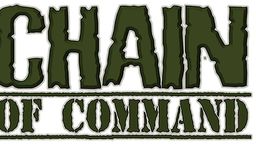The image features the title "CHAIN OF COMMAND" prominently displayed in a bold, stylized font. The letters are primarily in a dark green color, with a rugged, military-inspired design. Below the title, the word "COMMAND" is presented in a slightly smaller size, maintaining the same color scheme and style, emphasizing the theme of the WWII skirmish game.