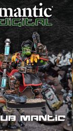 A promotional image for Mantic Digital features three distinct miniatures representing different membership tiers. On the left, a dark sorceress in purple robes stands atop a base with tendrils, labeled "Fanatic." In the center, an orc pirate wielding a weapon and wearing a captain's outfit is marked "Club Mantic." On the right, a detailed ship with red sails and skull motifs is labeled "Companion." The background is filled with various miniatures, enhancing the fantasy theme. The Mantic Digital logo is prominently displayed at the top.