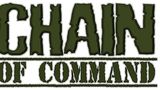 The image features the title "CHAIN OF COMMAND" prominently displayed in a bold, stylized font. The letters are primarily in a dark green color, with a rugged, military-inspired design. Below the title, the word "COMMAND" is presented in a slightly smaller size, maintaining the same color scheme and style, emphasizing the theme of the WWII skirmish game.