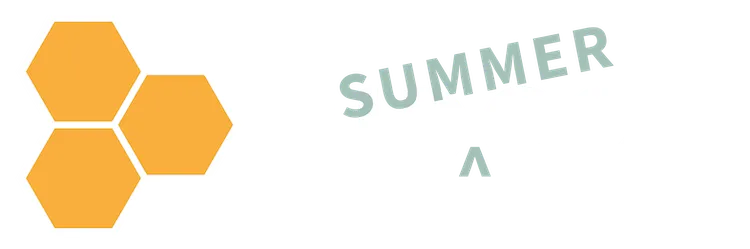 A logo featuring a stylized honeycomb design in orange, accompanied by the text "HIVECON" in bold white letters. The word "SUMMER" is overlaid in a playful, light green font, suggesting a seasonal event. The overall design conveys a fun and inviting atmosphere for a weekend of board gaming.