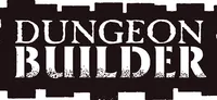 The image features the text "DUNGEON BUILDER" prominently displayed in a bold, distressed font, set against a dark background that resembles wooden planks. The letters are white with a textured appearance, giving a rugged feel that aligns with the theme of dungeon building. The overall design conveys a sense of adventure and creativity, suitable for tabletop gaming enthusiasts.