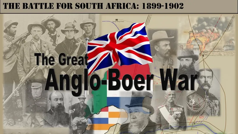 The Great Anglo-Boer War, Union Jack flag, historical photos, map of Africa.
