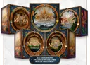 A collection of six box covers for the board game "Terra Mystica," prominently featuring the game's logo and artwork. The boxes include expansions such as "Automa Expansion," "Fire & Ice Expansion," "Merchants of the East Expansion," "Special Landscapes and Promo Tiles," and "Fan Factions." A banner at the bottom states, "ALL EXPANSIONS INCLUDED IN THE CORE BOX OR VAULT BOX," emphasizing the comprehensive nature of this edition. The design features rich colors and intricate details, enhancing the visual appeal of the game.