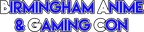 The text features the words "BIRMINGHAM ANIME & GAMING CON" in bold, vibrant blue letters against a contrasting background. The design emphasizes a playful and energetic theme, suitable for an event focused on anime, gaming, and related activities. The letters are stylized, with some featuring unique shapes, enhancing the visual appeal.