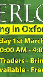 A promotional graphic for the Overlord Wargaming show features bold text on a vibrant green background. The title "OVERLORD" is prominently displayed at the top, followed by details about the event, including the date—Sunday, 1st March 2020—and the time—10:00 AM to 4:00 PM. Additional information highlights activities such as games, traders, a bring-and-buy sale, and mentions that food will be available along with free parking.