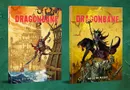 Two new expansions for the Dragonbane RPG are displayed: "Arkand: City of Waves and Flames" on the left and "Book of Magic" on the right. The cover of "Arkand" features a character in a red cloak, standing on a dock with a cityscape in the background, while "Book of Magic" showcases a dark figure wielding a staff, accompanied by a menacing wolf and skeletal figures. Both books have vibrant, detailed artwork and are set against a green background.