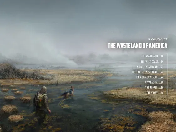 A lone figure in a hooded cloak stands in shallow water, accompanied by a dog, as they navigate a desolate, marshy landscape. The background features a muted, overcast sky with hints of fog, while the foreground showcases patches of grass and water reflecting the somber atmosphere. The text 