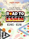 Colorful board game elements with text "ROAD TO ESSEN" and "15/05 - 15/11".