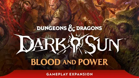Fantasy battle scene with warriors, monsters, and text "Dungeons & Dragons Dark Sun Blood and Power"