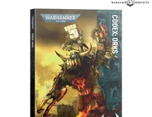Warhammer 40,000 Codex: Orks book cover with armored Ork figure and flames.