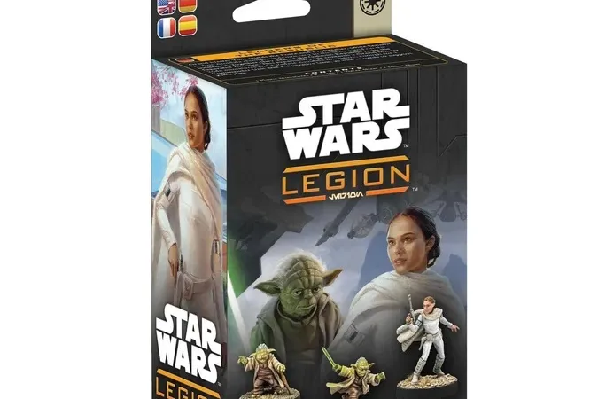 Star Wars Legion Leaders of the Republic box with Yoda, Padme, and miniatures.