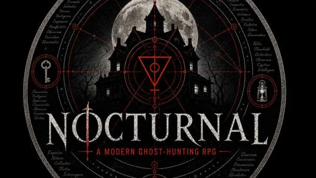 Nocturnal: A Modern Ghost-Hunting RPG, haunted house, full moon, occult symbols.