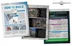 Open cardboard box displaying the first issue of a "Warhammer 40,000 Build Your Own Combat Patrol" partwork collection. The box contains:

- A booklet titled "Build Your Own Combat Patrol: The Basics" featuring step-by-step instructions and images of miniature assembly. The booklet includes:
  - A section on building a Terminator with numbered steps and images.
  - A section on clippers, showing how to remove parts from plastic sprues.
- A set of unpainted gray plastic miniatures, including Space Marines and Tyranid figures, arranged on sprues.
- A full-color magazine with the following visible sections and text:
  - "The Imperium" with an article about the faction.
  - "Battle" section, introducing gameplay with a focus on Captain in Terminators.
  - "Tyranid Turn," describing Tyranid attacks and tactics.
  - "Tyranid Wound Roll," explaining how to resolve combat.
  - "Space Marine Save," detailing the saving throws for Space Marines.
  - "Next Turn" section, previewing the next issue.

The magazine cover shows a large image of a battle scene