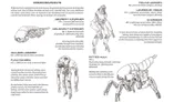 The image features a collection of character illustrations and descriptions for the Solarcrawl RPG, showcasing various robotic entities known as "Priori Remnants." Each character is depicted with a unique design: the "Decrepit Informer" resembles a damaged, multi-limbed robot; the "Malignant Informer" has a more menacing appearance with explosive capabilities; the "Aimless Laborer" is a simpler, utilitarian design; and the "Functionary" appears more humanoid, equipped for tasks. Additionally, the "Pitted Hulk" is a larger, heavily armored robot, while the "Frail Warden" and "Lonesome Vagus" exhibit more intricate, humanoid features. Each entry includes hit dice (HD) and special abilities, emphasizing their roles in gameplay.