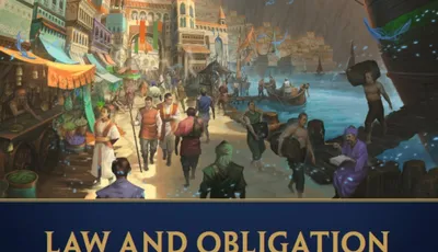 Cosmere Roleplaying Game, Law and Obligation, bustling harbor town with mountains and ships.