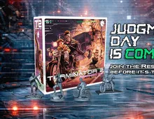 Terminator 2 Judgment Day board game box with miniatures and text "Join the Resistance Before"