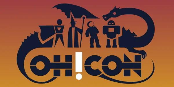 OH!CON logo with silhouettes of a dragon, robot, astronaut, and fantasy figures.