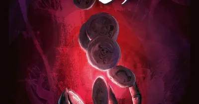 Skeletal hand tossing glowing coins, text "Eight" above