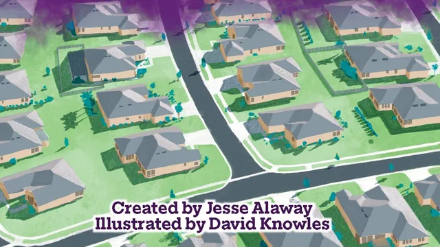 HOA logo with text "Always Close To Home" over a suburban neighborhood map and silhouettes of people.