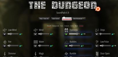 A page from the site showing all the different soundscape elements for dungeons