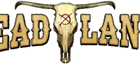 A stylized graphic features a cow skull with prominent horns, centered in the design. The skull has a red symbol marked on it, and the word "DEAD" is displayed in bold, western-style lettering to the left, while "LAND" is similarly styled to the right, creating the full title "DEAD LANDS." The background is a muted brown, enhancing the rustic, western theme of the image.