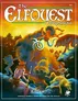 A fantasy illustration with the text "Elfquest Companion" at the top. In the foreground, a red-haired elf holding a spear crouches, facing a chaotic battle scene. Various elves and creatures, including wolves and a large serpent, are engaged in combat. The background features a rocky landscape with trees and a glowing, swirling energy symbol.