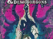 Dark Places & Demogorgons text over colorful graffiti and a shadowy figure.