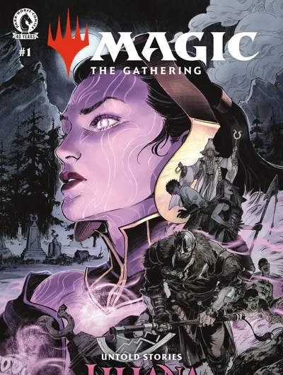 Liliana Vess in armor, surrounded by undead and a graveyard. Text: "UNTOLD STORIES"