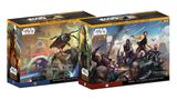 Two chunky starter sets for Star Wars Legion are displayed, featuring the Rebel Alliance and Separatist factions. The Rebel Alliance set showcases characters like Luke Skywalker and various scouts and Wookiees, while the Separatist set includes General Grievous and a variety of droids, including battle droids and super battle droids. Each box features vibrant artwork depicting the characters and their respective armies, with the text "STAR WARS LEGION" prominently displayed on the front.