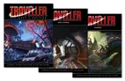 Traveller Explorer's Edition and Death Station book covers with sci-fi art.
