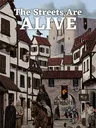 Medieval street with people, horse, and buildings. Text: A Fantasy City Street Generator