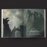 An open book displays a dark, atmospheric illustration featuring a foreboding castle set against a cloudy sky, with crows perched on crumbling stone ruins in the foreground. The text "CHAPTER 1 THE BEAST OF DUNLAND" is elegantly styled, indicating the beginning of a new adventure. The overall color palette is muted, with shades of gray and green, enhancing the mysterious and ominous tone of the scene.