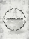 Black circular laurel wreath with text "APOTHACARUM a Solo journaling Medical RPG adventure."