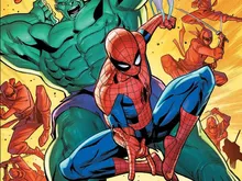 Spider-Man crouching, Hulk and ninjas fighting, text "SPIDER-MAN MIDTOWN MAYHEM ONE-SHOT ADVENTURE"