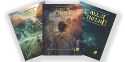 The image features two books from the 50th Anniversary Collectable Slipcase Set for Call of Cthulhu. On the left, the "Investigator Handbook" showcases a character with a backdrop of mysterious images and documents, while the right side displays the "Keeper Screen Pack," featuring a dark, atmospheric cover with a lighthouse and ominous sea. Both books are adorned with the Chaosium logo, emphasizing their connection to the Cthulhu mythos.