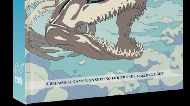 Book cover for "Obojima: Tales from the Tall Grass." A large, light gray skeletal fish head with sharp teeth and an open mouth dominates the lower half of the cover. A young girl with red hair, wearing a pink dress, stands on the fish's upper jaw, looking towards the right. The background is a bright blue sky with fluffy white clouds. The title "OBOJIMA" is prominently displayed in white text at the top, with the subtitle "Tales from the Tall Grass" in smaller white text below it. Additional text in a different script appears next to the subtitle. The spine of the book on the left side also displays the title "OBOJIMA" vertically in white text.