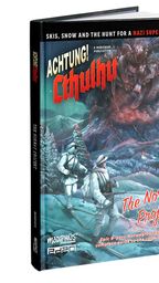 A hardcover book titled "Achtung! Cthulhu: The Norway Projekt" features a dramatic cover illustration depicting a snowy landscape with two figures in winter gear, one holding skis. In the background, a colossal, monstrous figure looms ominously, surrounded by swirling clouds and a starry sky. The top of the cover includes the tagline "Skis, snow and the hunt for a Nazi superweapon!" along with the issue number and publisher details.