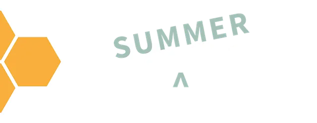 A logo featuring a stylized honeycomb design in orange, accompanied by the text "HIVECON" in bold white letters. The word "SUMMER" is overlaid in a playful, light green font, suggesting a seasonal event. The overall design conveys a fun and inviting atmosphere for a weekend of board gaming.