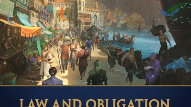 Cosmere Roleplaying Game, Law and Obligation, bustling harbor town with mountains and ships.