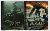 Two book covers: "The Great Labors" and "Odyssey of the Dragonlords" with fantasy art.