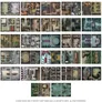 Grid of 50 top-down fantasy battle maps with various interiors, streets, and outdoor scenes.