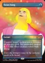 Blonde woman in pink jacket, colorful background, text "Swan Song" and "Instant"