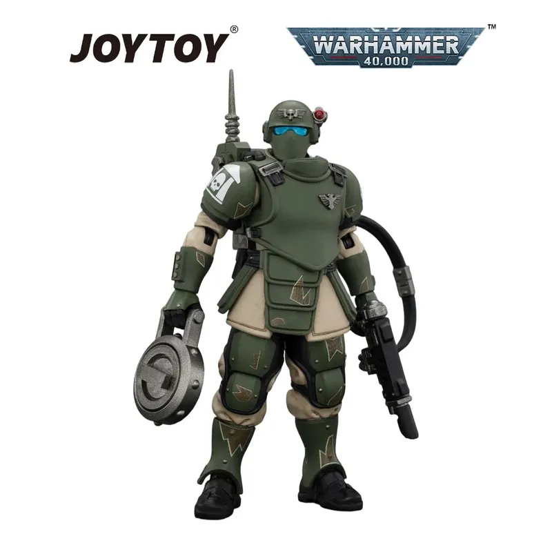 Green armored figure with shield, gun, and hose, "JOYTOY WARHAMMER 40,000" text.